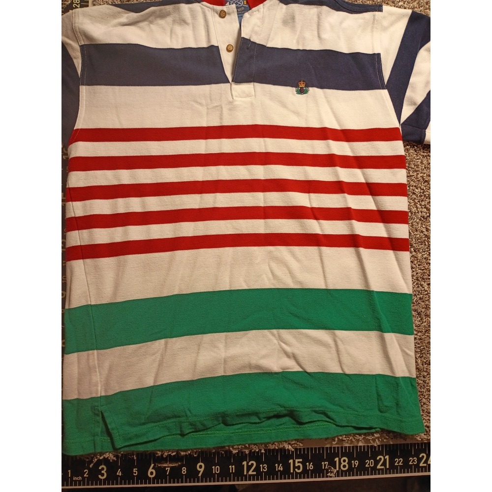 Vintage Gant Rough Weather Striped Rugby Shirt Mens Large White Navy Red Green